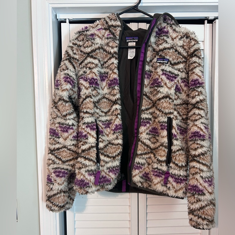 Patagonia Women's Shaggy Teddy Jacket in Beige, Brown & Purple